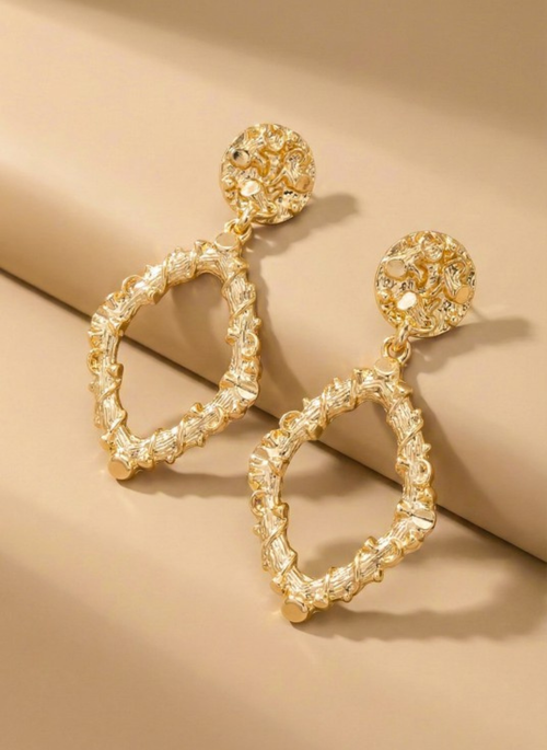 rough textured diamond shape drop earrings