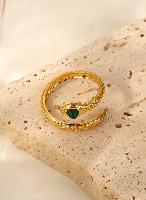 Snake Charmer Malachite Snake-Shaped Bypass Ring