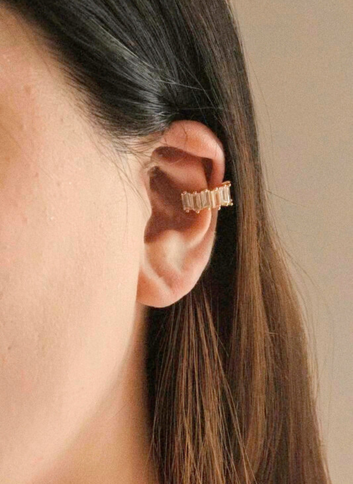 Baguette Stone Cuff Earring | Gold