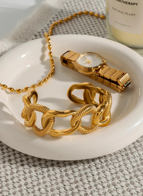 18K Gold-Plated Chain Link Open Bracelet