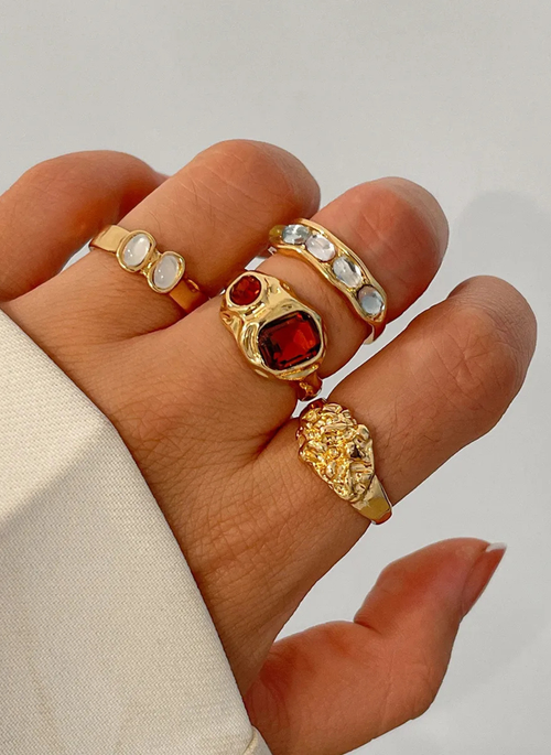 4-Piece Stainless Steel Inlaid Rhinestone Ring