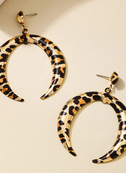 Leopard Crescent Dangle Earrings