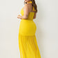 Malia Halter Mesh Ruched Maxi Dress