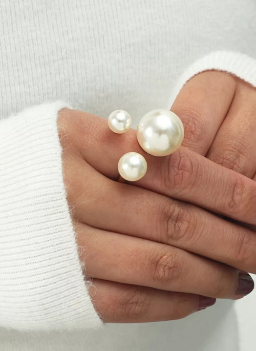 18K Gold-Plated Pearl Open Ring