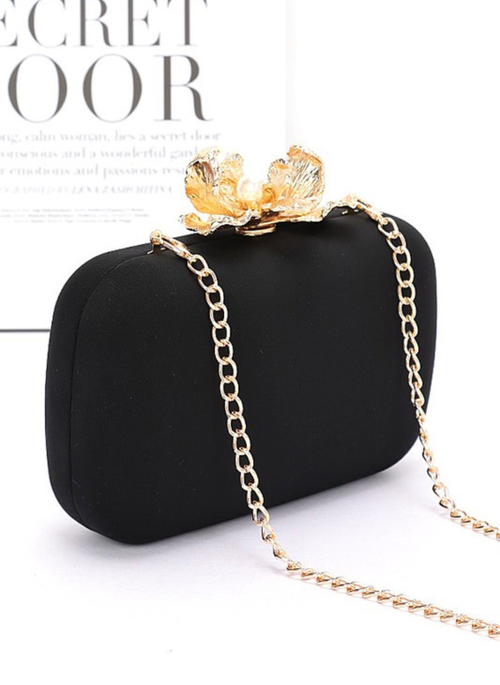 Pearl Flower Clasp Satin Box Clutch Bag