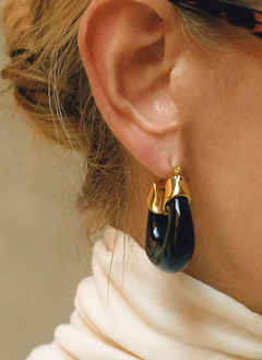 Resin Hoop Earrings with Gold Accents