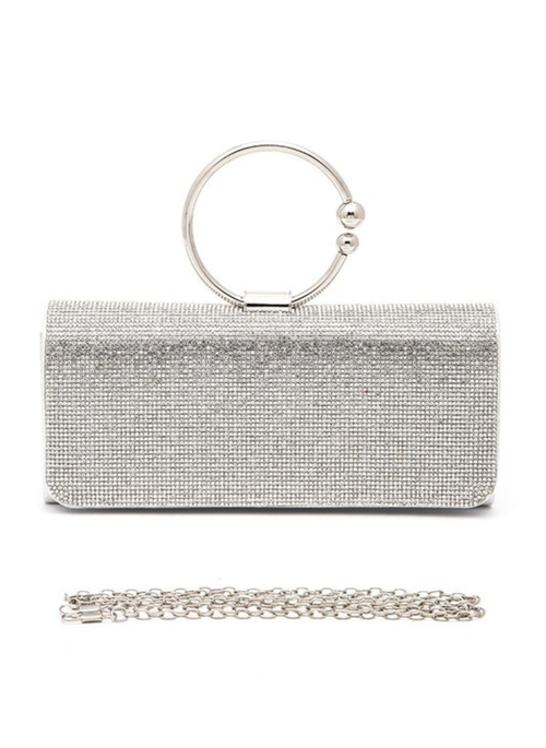 Circle Handle Rhinestone Clutch Bag