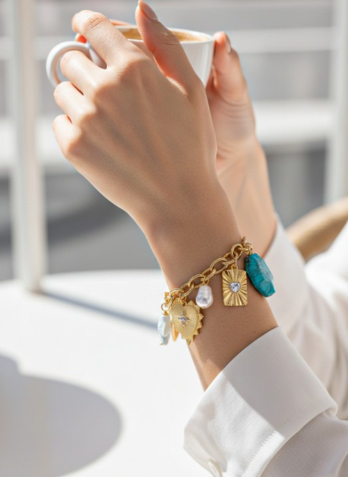 Charm Bracelet with Ceramic Fish & heart