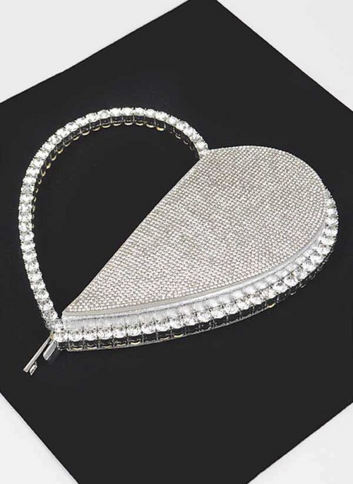 Heart Shape Rhinestone Handle Clutch