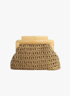 Fame Straw Braided Wooden Top Frame Clutch Bag