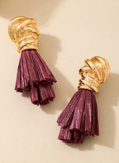 Golden Wire Wrapped Tassel Drop Earrings