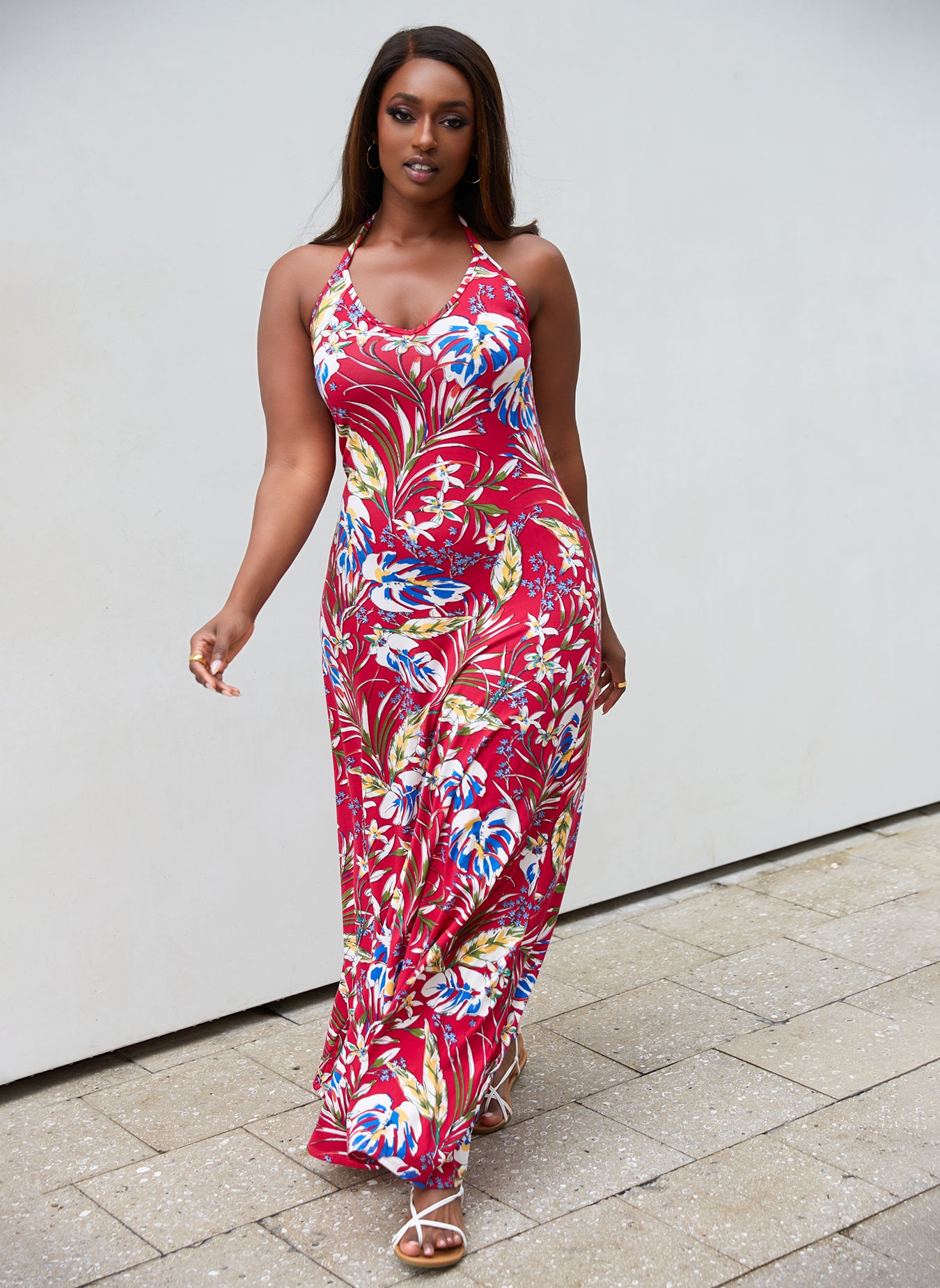 Then & There Halter Maxi A Line Dress - Dark Fuchsia