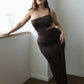 Kris Asymmetrical Ruched Maxi Dress