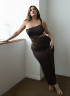 Kris Asymmetrical Ruched Maxi Dress