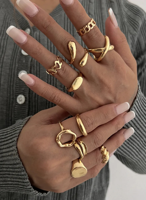 10-Piece Alloy Geometric Ring