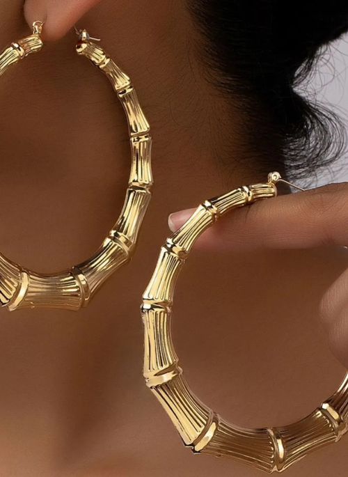 Stainless Steel Textured Hoop Earrings