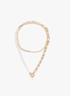 Chain with Pearl Double Layer Toggle Necklace