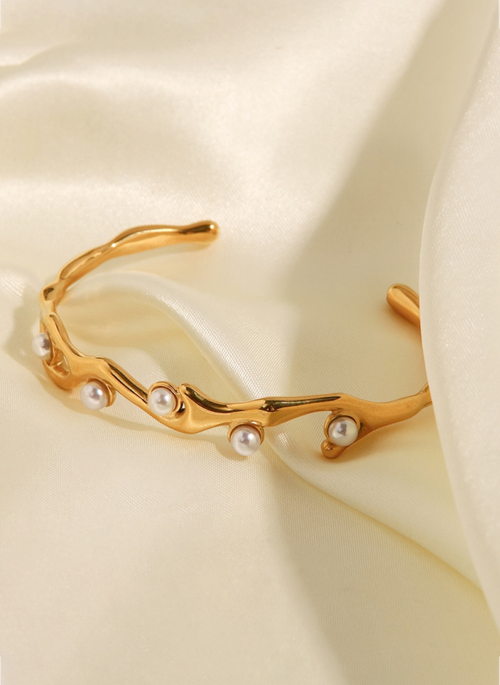 Inlaid Synthetic Pearl Open Bracelet