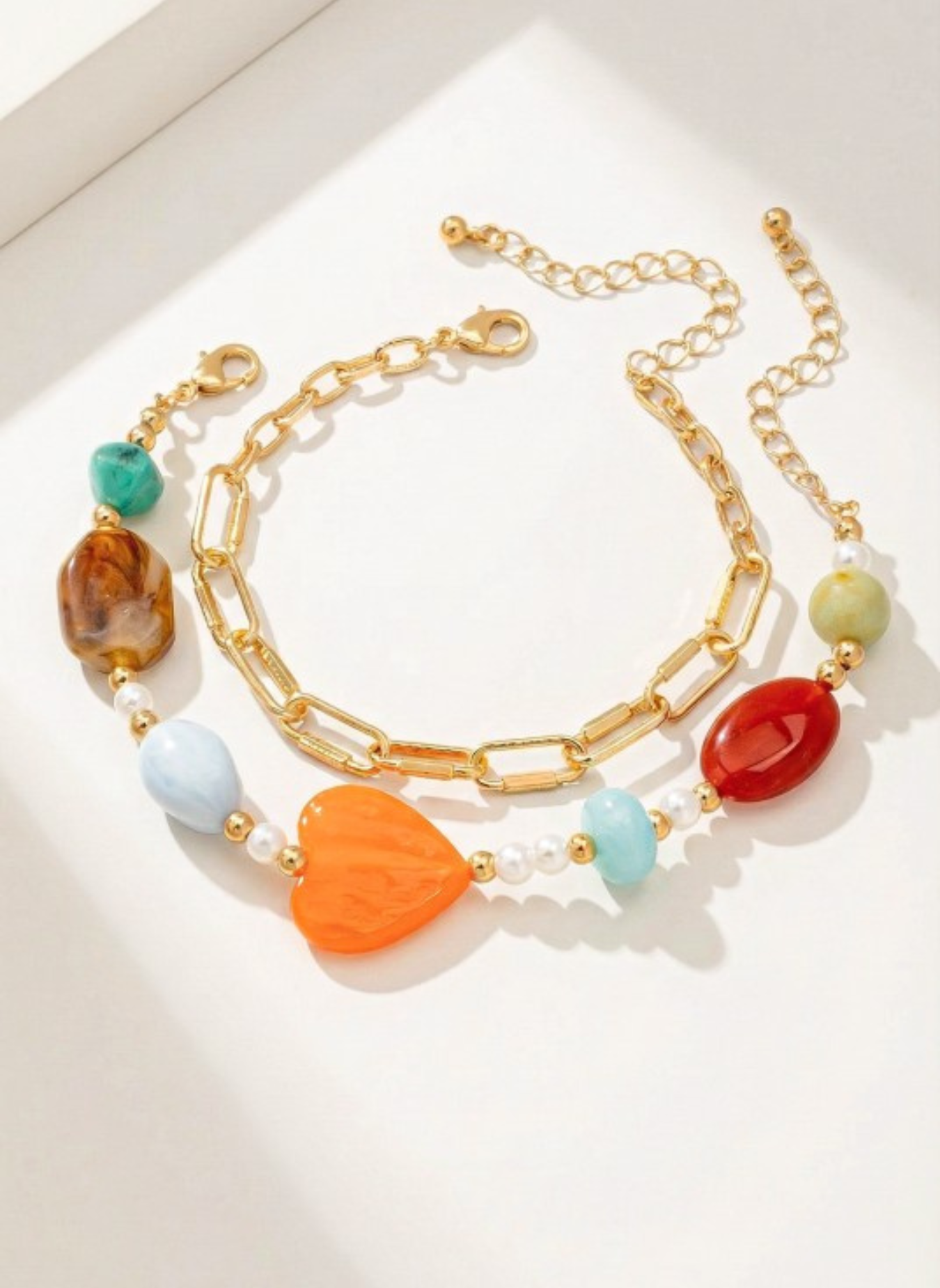 Color Pop Heart & Bead Bracelet Set