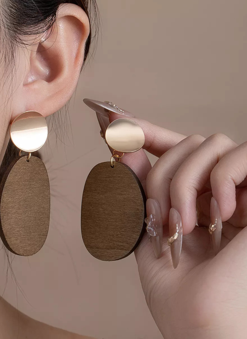 18K Gold-Plated Geometric Wood Drop Earrings