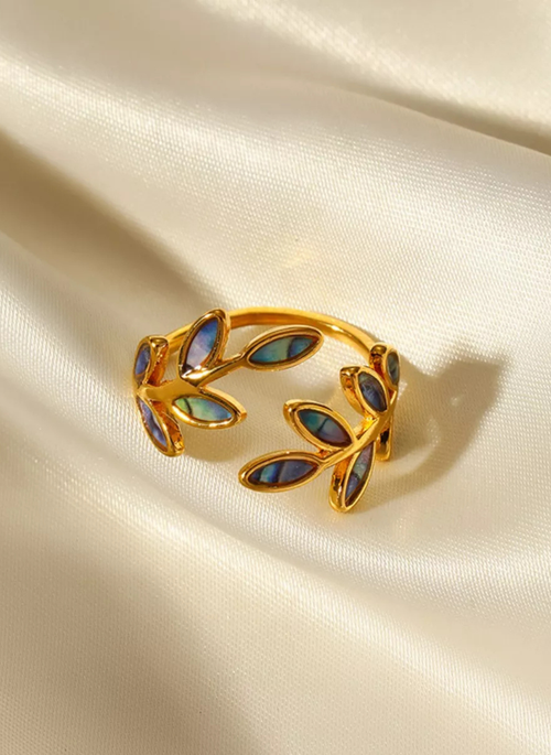 18K Gold-Plated Resin Leaf Bypass Ring