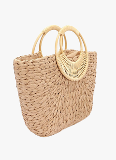 Bamboo Braided Top Handle Summer Straw Tote