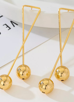 Modern Geometric Triangle Gold Ball Drop Earrings