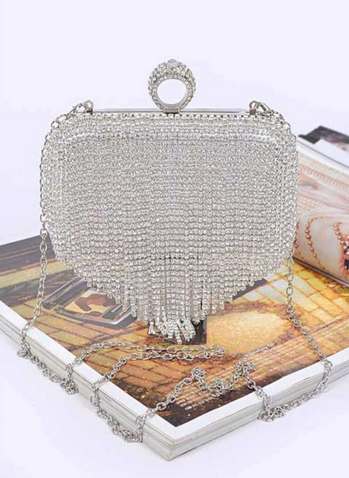 Fringe Rhinestone Convertible Clutch Bag