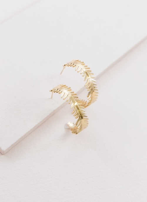 14K Plated Gold Leaf Wreath Hoop Earrings