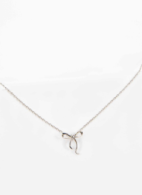 Curled Bow Charm Necklace | Silver