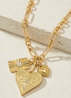 3 Heart Charm Cluster Necklace