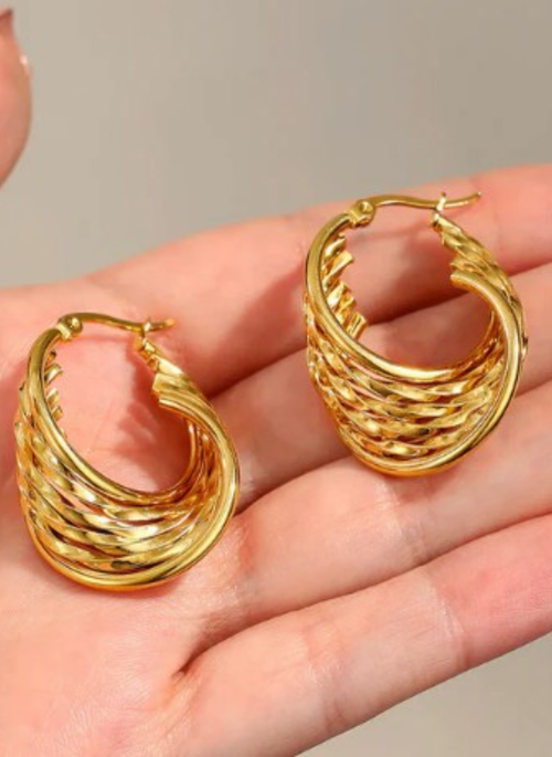 18K Gold Plated Twisted Hoop Earrings