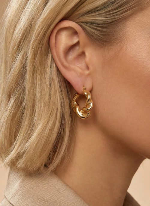 Twisted Sculptural Gold Hoop Earrings