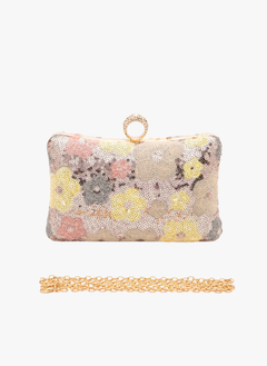 Sequins Flower Statement Box Clutch Bag
