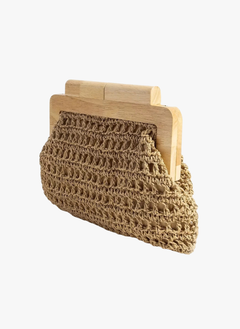 Fame Straw Braided Wooden Top Frame Clutch Bag