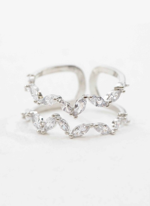 Stone Double Layer Adjustable Ring | Silver