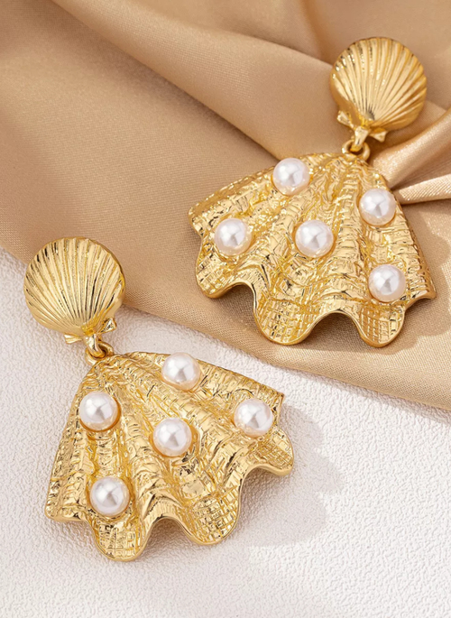 18K Gold-Plated Shell Pearl Drop Earrings