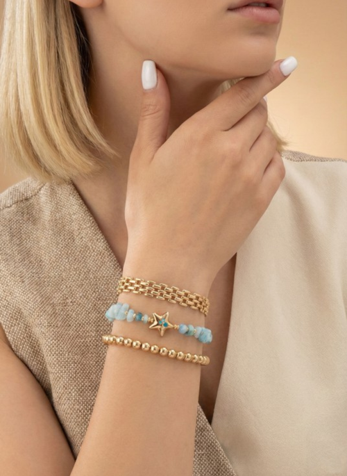 Aqua Resin Chip & Gold Bracelet Set