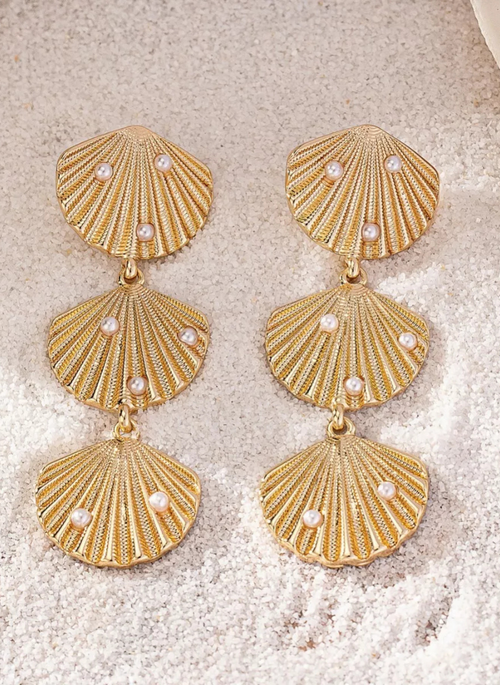 Seashell Dangle Earrings with Pearl Accents