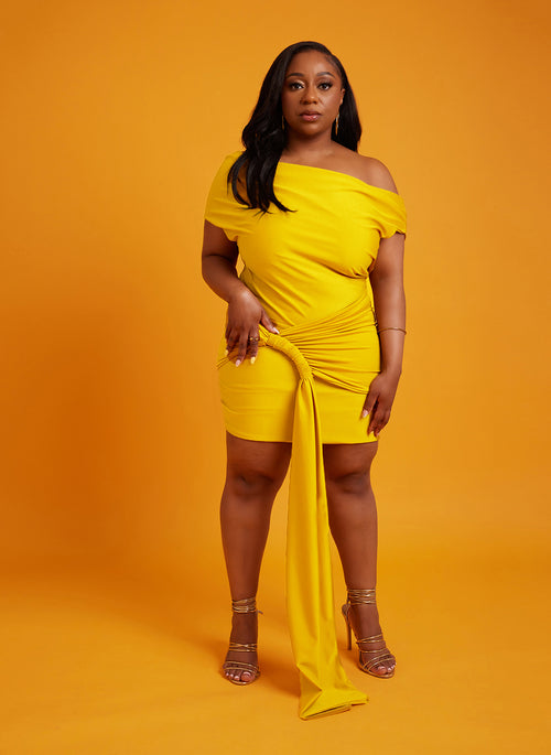 Tamara One Shoulder Bodycon Mini Dress w. Waist Wrap