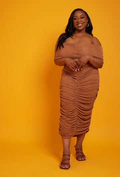 Jacqueline Ruched Over The Shoulder Textured Maxi Dress