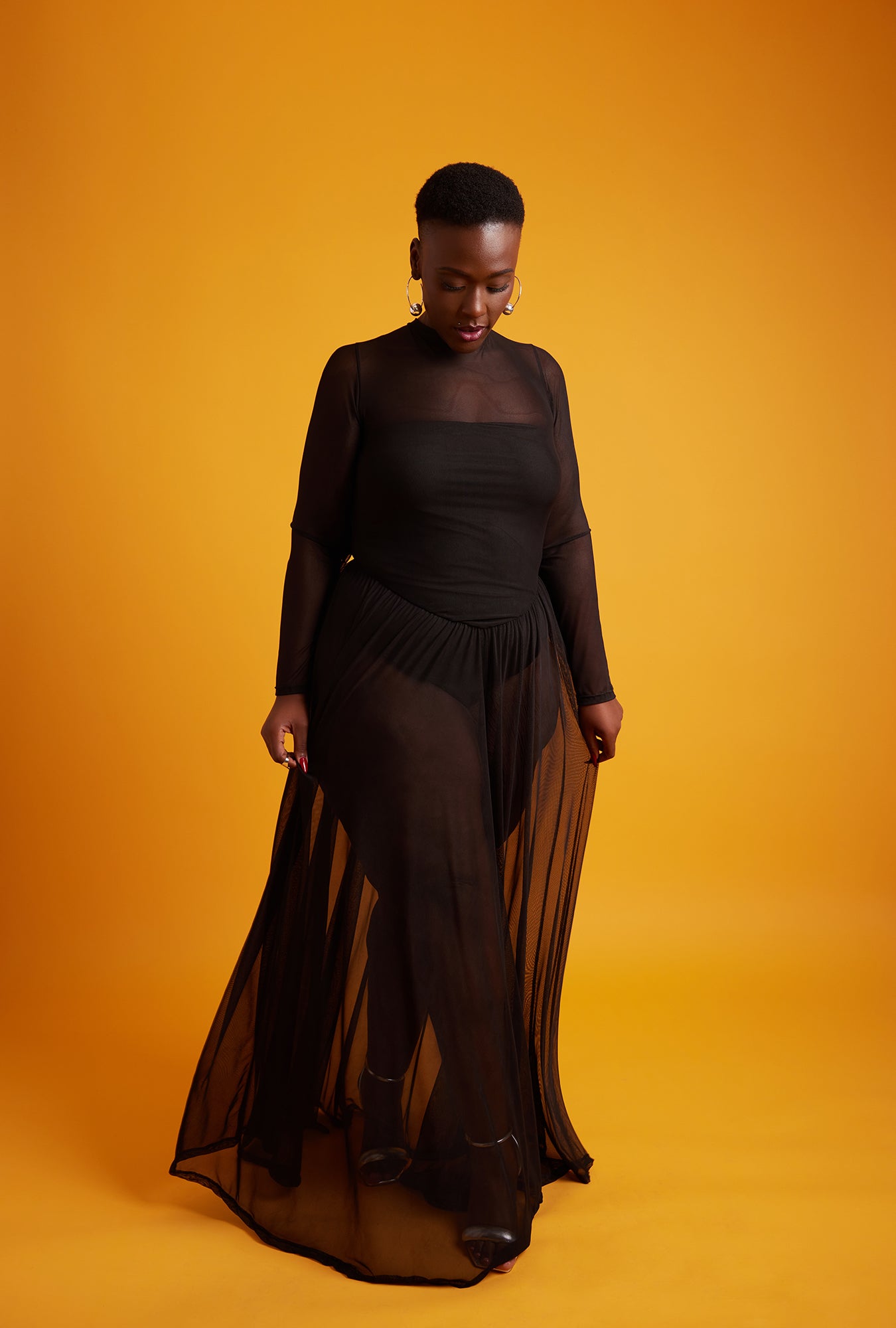 Lori Mesh Skater Maxi Dress w. Bodysuit