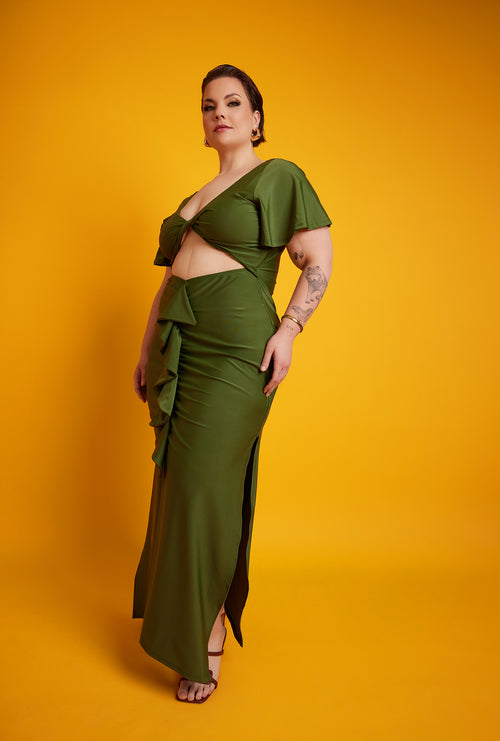 Christine Ruffled Cut-Out Maxi Dress - Green