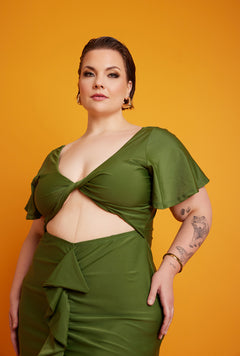Christine Ruffled Cut-Out Maxi Dress - Green