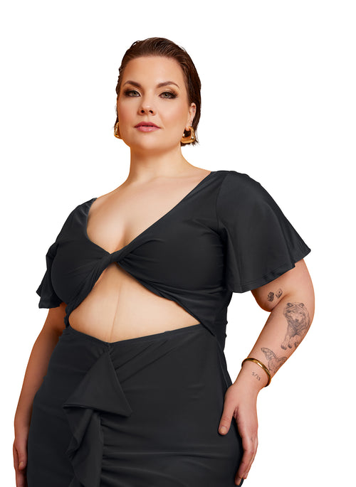 Christine Ruffled Cut-Out Maxi Dress - Black