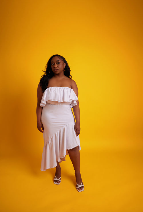 Ray of Sunshine Ruffled Sleeveless Dress - White