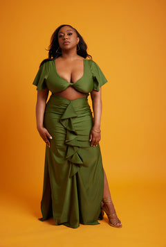 Christine Ruffled Cut-Out Maxi Dress - Green