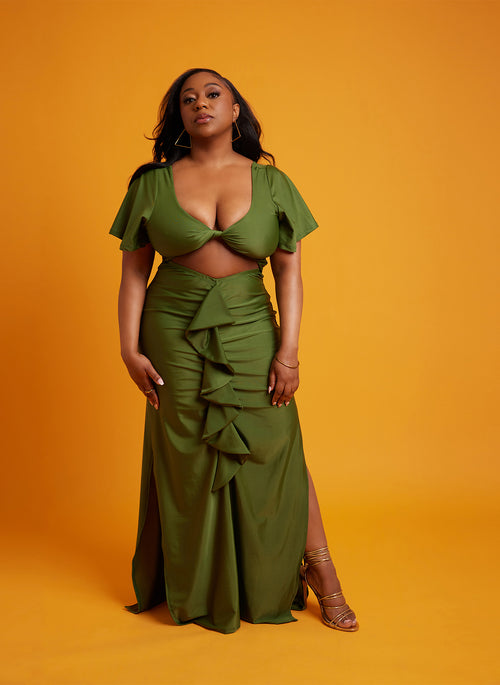 Christine Ruffled Cut-Out Maxi Dress - Green