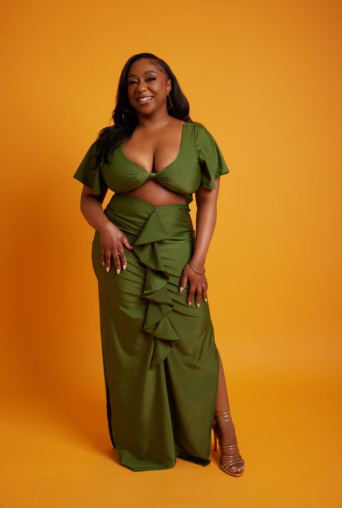 Christine Ruffled Cut-Out Maxi Dress - Green