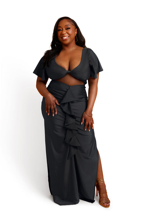 Christine Ruffled Cut-Out Maxi Dress - Black